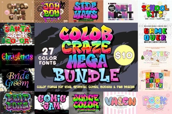 Color Craze Mega Bundle: Unlock 27 Playful Fonts for Your Projects