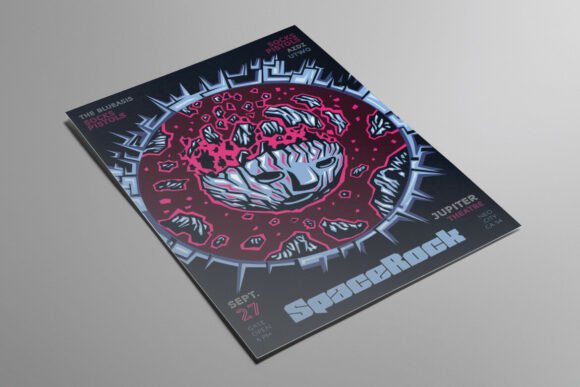 Space Rock Illustrated Flyer: A Design Asset for Bold Creatives